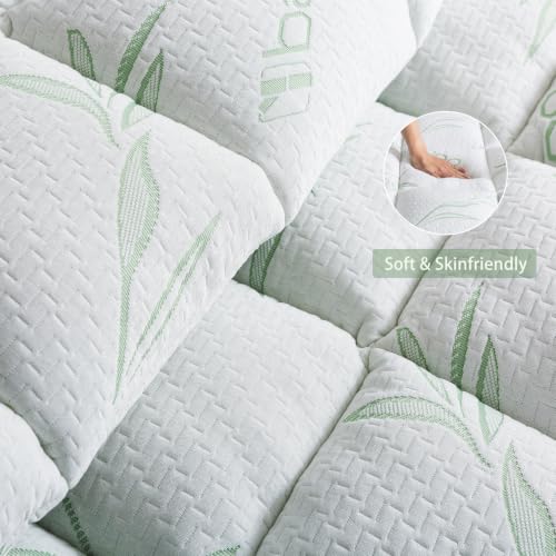 Image of WhatsBedding Mattress Topper Queen, Soft Pillow Top Mattress Topper with Deep Pocket Fits 8-21 Inch,Bamboo Viscose Air Layer Queen Mattress Topper.