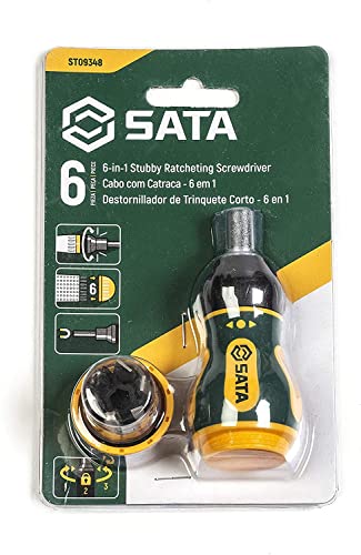 Sata 6-Piece Stubby Ratcheting Screwdriver Set With Three Ratcheting Settings And A Green And Yellow Storage Handle - St09348 #TOP4