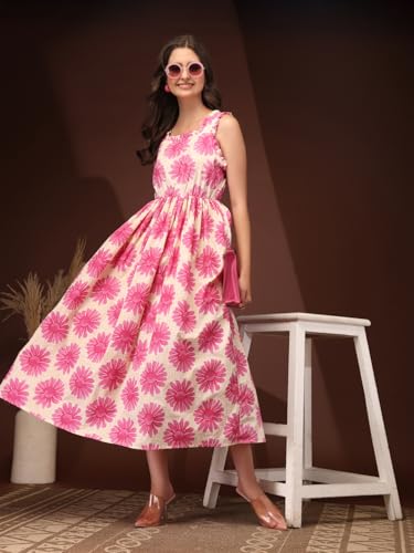Image of Dress for Women | New Rayon Floral Printed Flared Maxi Dress for Women & Girl's