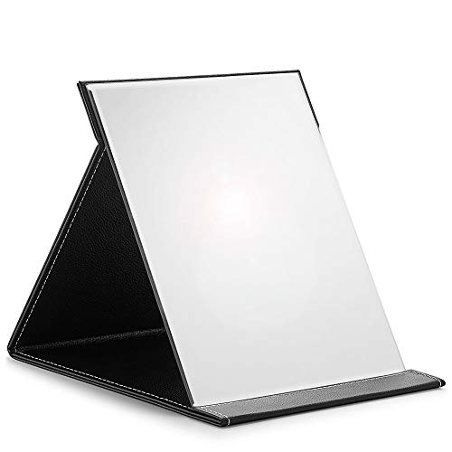 OMIRO Travel Folding Makeup Mirror Portable PU Leather Mirror with Adjustable Standing