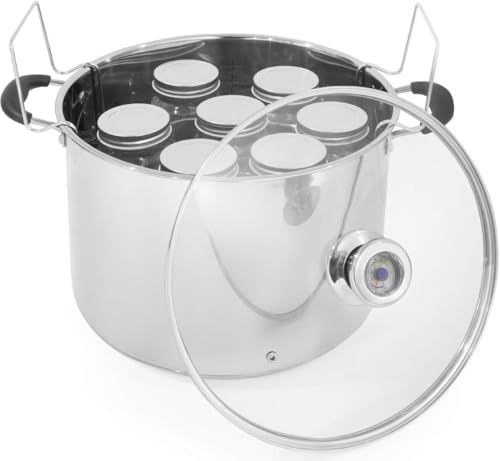 Image of Barton 20 Quart Water Bath Canner, Stainless Steel Canning Pot with Temperature Indicator, Tri-Ply Base, Rack & 7 Glass Jars, Home Food Preservation Kit for Jams, Jelly, Salsa & Pickling