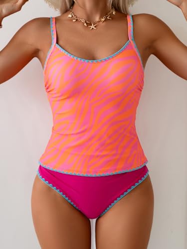 Image of Eomenie Tankini Swimsuit for Women Tummy Control Ruched Two Piece Bathing Suits High Waisted Shell Stitch Swimwear