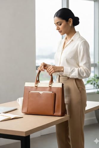Image of HORRA 13 Inch Laptop Bag For Women Office use with Padded Laptop Compartment and Extra Pouch | Laptop Tote Handbag for Work| For College| Vegan Leather Handbag | Daily & Travel Use