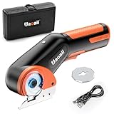 Uaoaii Cordless Electric Scissors, Electric Cardboard Box Rotary Cutter w/Replacement Blade & Storage Case, Safety Button, Power Carpet Cutter for Thin Cardboard Carpet Leather