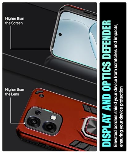 Image of WOW IMAGINE Shock Proof Back Case Mobile Cover for Oppo A6 Pro 5G | Back Cover Case (Tough Armor | Hybrid PC + TPU | Ring Holder & in-Built Kickstand | Red)