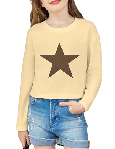Image of Arshiner Girls Crop Tops Long Sleeve Shirts Drop Shoulder Crewneck Casual Fashion T Shirts Tee