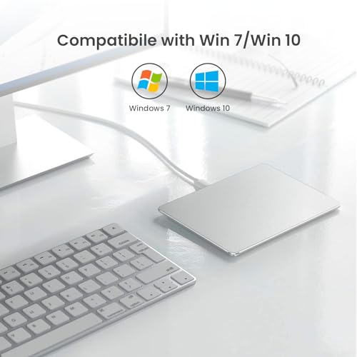 VssoPlor Trackpad, High Precision Touchpad for PC, Ultra Slim Portable Aluminum USB Wired Trackpad Mouse with Multi-Touch Navigation for Windows 7/10 Laptop Notebook Desktop Computer, White Silver