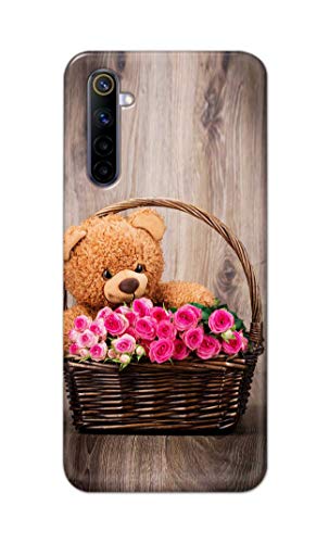 Image of PRINTFIDAA Roses and Teddy Bear in The Wicker Hard Back Cover for Realme 6 / Realme 6S / Realme 6i (6.5 inch) Back Cover -(P6) KAT1004
