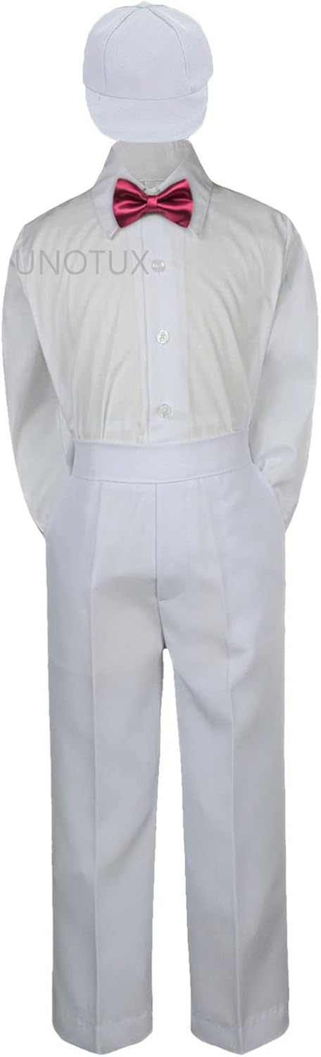 4pc Baby Toddler Kid Boy Wedding Suit White Pants Shirt Bow tie Hat Set Sm-4T