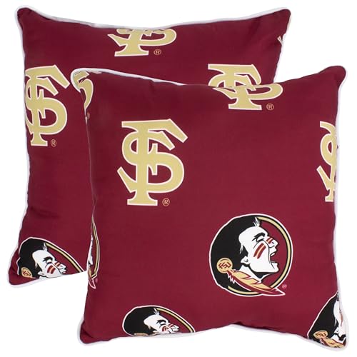 College Covers Everything Comfy Florida State Seminoles Decorative Pillow, 16" x 16", Includes 2 Pillows