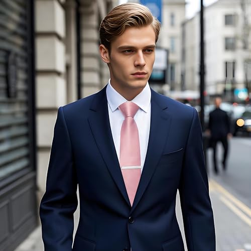 Image of YourTies Skinny Ties for Men Satin 2.4 inch Slim Necktie with Pocket Square Tie Clip Set Solid Color Wedding Party Business