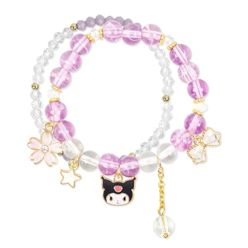 Image of SANNIDHI Crystal Bracelet for Girls Stylish Double Layer Pearl Crystal Bead Bracelets Jewelry with Cute Pendant Charm, Bracelet for Kids Women Ideal Gift for Girls