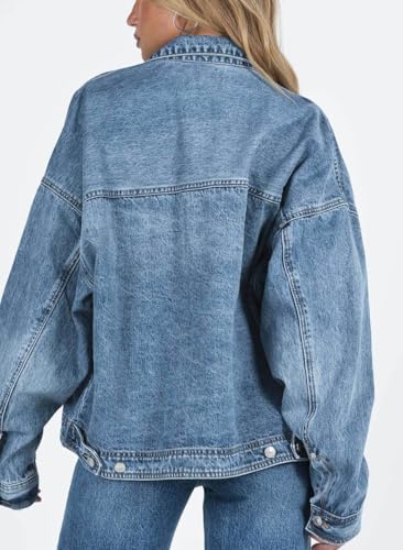 chouyatou Women's 2025 Fall Boyfriend Denim Jacket Y2K Casual Button Down Oversized Jean Jacket Shackets3