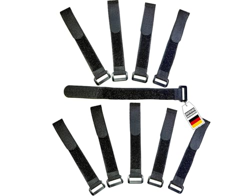 FrogJim 10x Klett Kabelbinder 40 cm - schwarz mit Schnalle - wiederverschließbares Klettband 40cm mit Öse - für Durchmesser 6 5-10cm | KSE4010