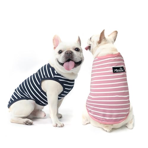 Image of MIHACHI Dog Shirts Cotton Striped T-Shirt, Summer Pet Clothes for Small Dogs, 2-Pack Soft Puppy Apparel Cat Tee, Sleeveless Lightweight, Quick Dry, Breathable,Stretchy, Pink Navy M