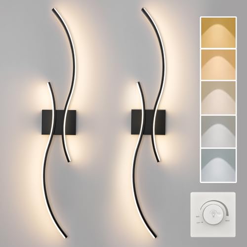 Image of CANEOE Modern Wall Sconce Set of Two, 5CCT Dimmable Indoor Led Wall Sconce Lighting Set of 2, Hardwire Black Led Wall Lamps for Living Room Bedroom Bathroom Hallway, 31.5Inch (2 Packs)