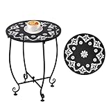 EVELOMO Outdoor Side Table,Outdoor Small Table,Weather Metal Resistant Steel Patio Side Table, Round Outside Table for Porch, Garden,Indoor&Outdoor,Black (Style A)