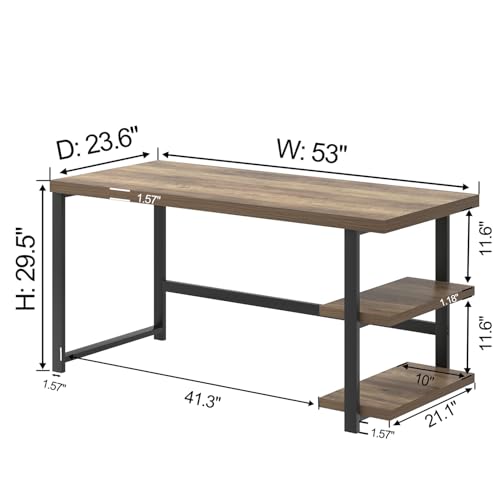 FOLUBAN Computer Desk, Modern Home Office Desk with Storage Shelves, Writing Study Gaming Table for Living Room Bedroom, Rustic Oak, 53 Inch - Image 3