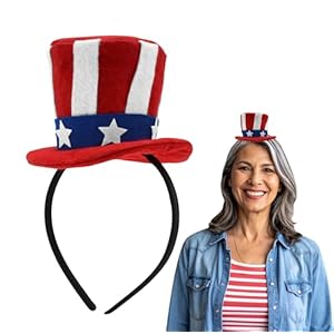 Nicky Bigs Novelties Uncle Sam Mini Top Hat Headband, 4th Of July Top Hats For Men, American Top Hat, Patriotic Hats, President Day Costume, Red, White And Blue Hats