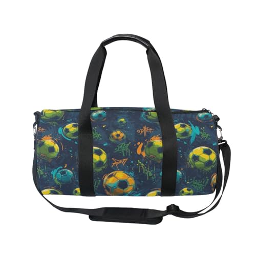 Graffiti Football Sports Duffel Bag Full Print Barrel Gym Bag with Side Zipper Pocket and Inner Compartment, Durable Lightweight Fabric for Sports, Training, Travel and Outdoor Use2