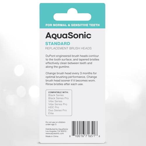 Image of AquaSonic Genuine Standard Replacement Brush Heads | ADA Accepted | for Normal & Sensitive Teeth | Compatible with Many AquaSonic Toothbrush Handles (2 Pack White)