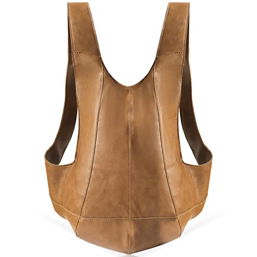 Mochila de cuero grande para mujer, marrón miniatura 1