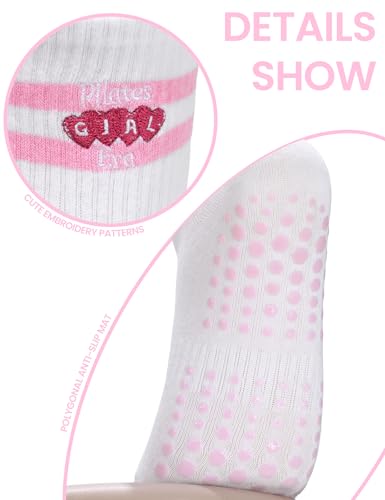 Image of Pilates Grip Yoga Socks For Women Barre Socks Cute Athletic Non Slip Sock | Soft cotton, breathable Non-slip grip sole Ruffle embroidery design For pilates barre yoga Cute women's gift