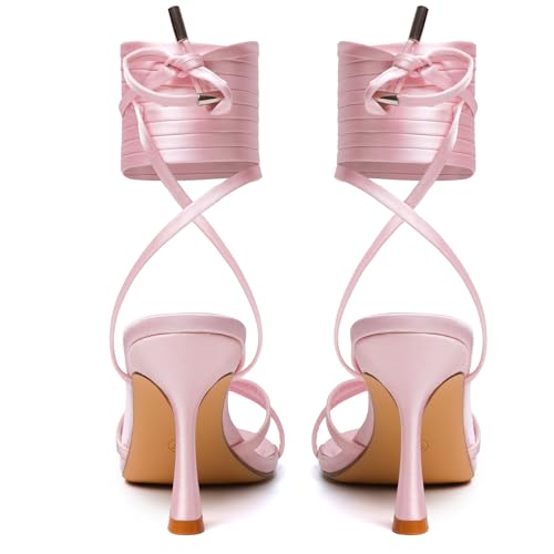 Image of Mostrin Womens Sandals Strappy Heels for Women Lace Up Square Open Toe Heels Tie Up High Heeled Sandals for Prom, Party, Daily Wear