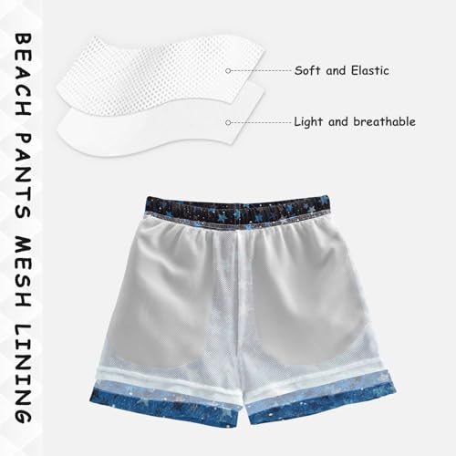 Pigsaly Boys Swim Trunks Blue Sky Stars Gradient Flash Glitter Boys Board Shorts Swimsuit Swimwear Summer Bathing Suit 3T4