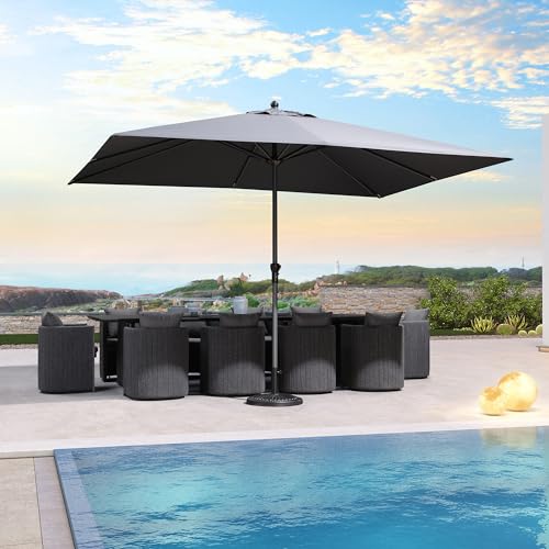 Image of PURPLE LEAF Outdoor Market Umbrella 12' x 9' Rectangle Gray 8 Metal Ribs