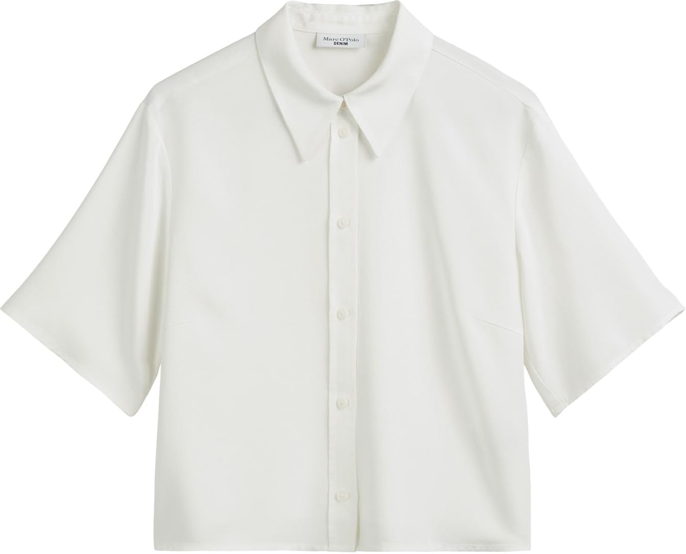 Marc O'Polo Denim Damen Kurzarmbluse mit Kentkragen Cropped, Weiß (Silky White), XXL