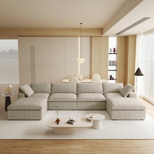 Image of JACH U-Shaped Cloud Sectional Couch for Living Room, Modular Convertible Sectional Couch, Sofa Cushion Covers Removable, Comfy Sofas with Chaise Ottomans for Apartment, Office (Khaki)