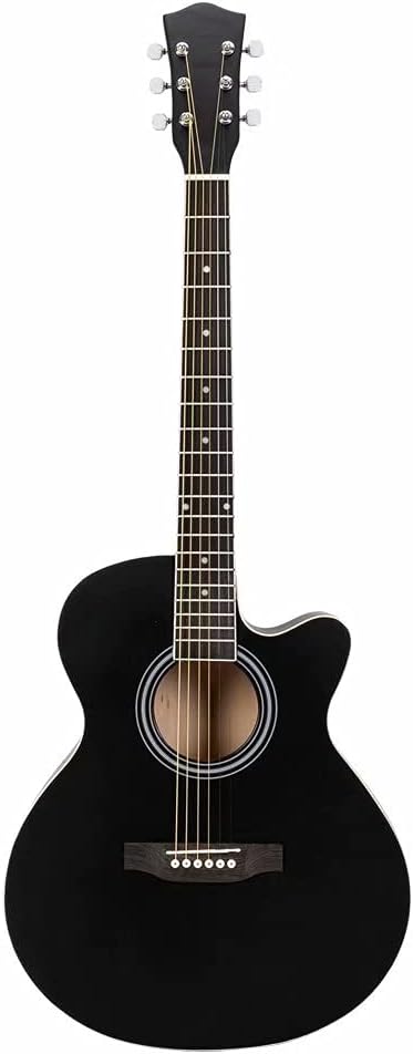 39 Inch Cutaway Acoustic Guitar 20 Frets Beginner Kit for Students Children Adult Bag Guard Wrench Strings black