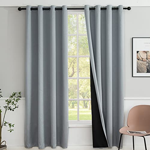 Yancorp Verdunkelungsvorhänge, 244 cm lang, silbergrau, Fenstervorhänge, wärmeisoliert, für Schlafzimmer, Wohnzimmer, 132 x 243 cm (B x L) Cover