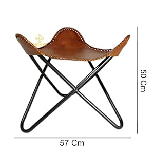 Brown leather butterfly chair stoolhandmade leather ottomaniron frame furniture stoolliving room comfortable footrest foot stool lounge office stool  urban country home decor