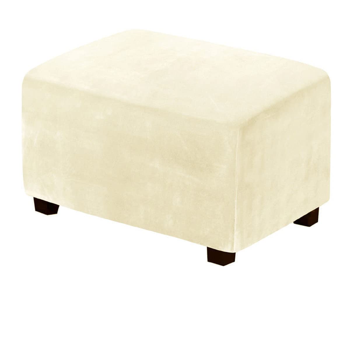 WJHDWYD Velvet Rectangular Pouf Cover Ottoman Slipcover S/M/L/XL Stretch Storage Footstool Cover Protective Cover for Sofa Footrest Stool(Beige Beige,M)
