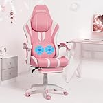 HOFFREE Pink Gaming Chair Massage Big and Tall Video Game Chair for Adults 400lbs Computer Gaming Chair with Footrest for Heavy People Reclining Gaming Chairs Pink and White - Image 2