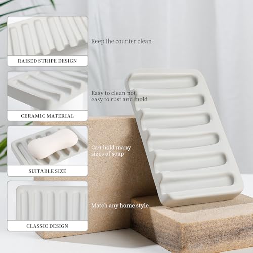 Image of BosilunLife Light Grey Ceramic Bathroom Accessories Set of 4 | Bathroom Decor Sets Accessories Bathroom Lotion Soap Dispenser and Toothbrush Holder Set, Soap Dish, Apothecary Jars.(Liquid)