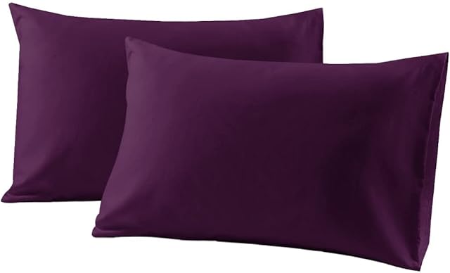 Ghazlan 2 Pack Poly-Cotton Pillowcases |Envelope Closure| Ultra Soft Premium Quality Housewife Plain Pillow Case Cover For Bedroom Pillowcases Pair - 50 X75cm (Plum)