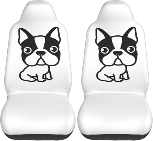 犬柄 ボストンテリア フレンチブルドッグ シートカバー 2枚 前席 防汚 カーシートカバー シートエプロン クッション 軽自動車 普通車 ブラック 運転席 助手席 座席 おしゃれ 車用 シート カバー プレゼント cc127