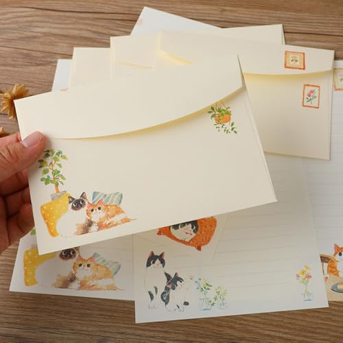 72 peças de papel de escrita e envelopes fofos para gatos