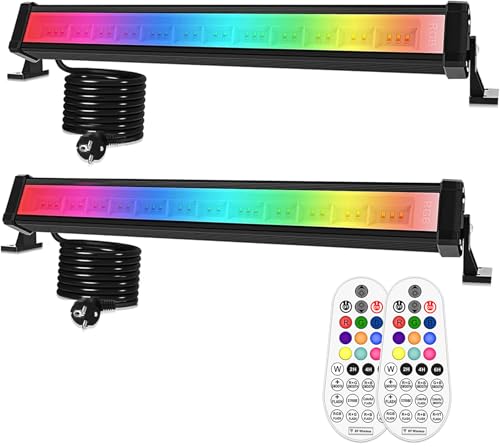 MEIHUA 42W RGB Strahler Außen 10 Farben 6 Helligkeit 30 Modi IP66 Wasserdicht Wallwasher LED Bar Lichteffekte mit Fernbedienung Partylicht für DJ Home Bühnenlichter Weihnachten Halloween 2 Pack