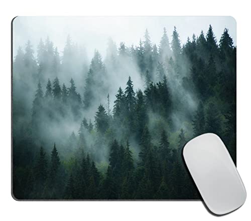 Misty Forest Mouse Pad,Nature Pine Trees Scenic Foggy Mountain Cool Woodsy Landscape Woodland Customized Non-Slip Rubber Base Mousepads, Computer Mouse Pads for Wireless Mouse 9.5×7.9×0.12 inches