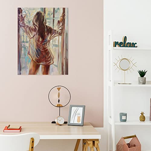 Sexy Girl Room Aesthetic Poster Abstract Wall Art Standing On Balcony Fashion Bareback Lady Erotic O Canvas Art Poster Wall Art Picture Print Modern Family Bedroom Decor 12X16Inch(30X40Cm) Unframe-Sty #TOP4