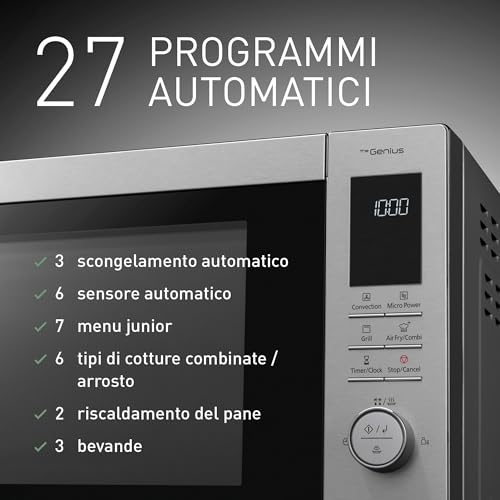 Panasonic NN-CD88QSEPG Forno A Microonde Combinato Air Fry Con Grill Al Quarzo 34L, 1000W, Scongelamento Automatico, Genius Sensor, Acciaio Inox, Argento - 7