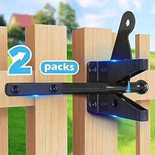 Gate Latch Lock for Wooden Fence - 2 Pack Gravity Self Locking Black Door Lock Heavy Duty Wood Metal Vinyl Door Hardware Kit Stainless Steel Latches Automatic Closing for Outdoor Garden Yard Pool Barn