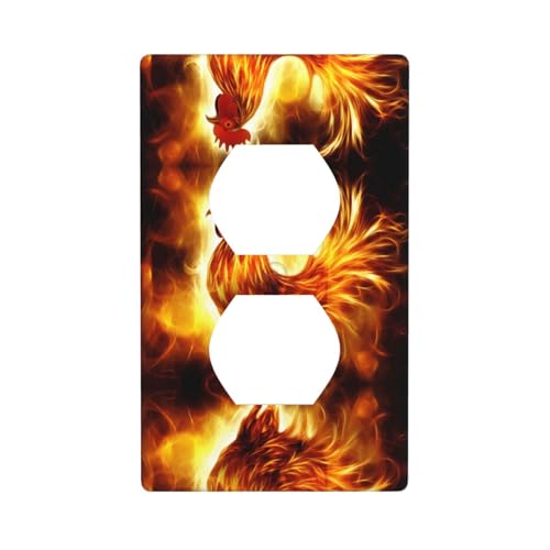 Phayah Placa de pared dúplex con patrón de pollo en fuego, tamaño estándar, policarbonato termoplástico, doble enchufe