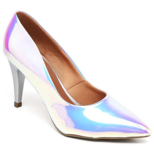 Scarpin Feminino Holográfico Salto Médio Conforto Ellas Online