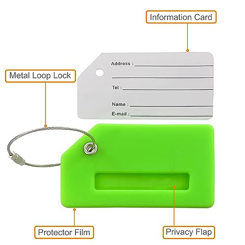 Mziart 4 Pack Silicone Luggage Tags for Suitcases Travel Bag Tags, Suitcase Tags with Privacy Name ID Card Quickly to Spot Baggage (Green)4
