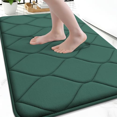 Image of Smiry Memory Foam Bath Mat 30x20, Ultra Soft Absorbent Bathroom Rugs | Hunter Green, Plush Quick Dry and Machine Washable Cushion Bath Mats for Bathroom, Shower, Tub & Home Decor